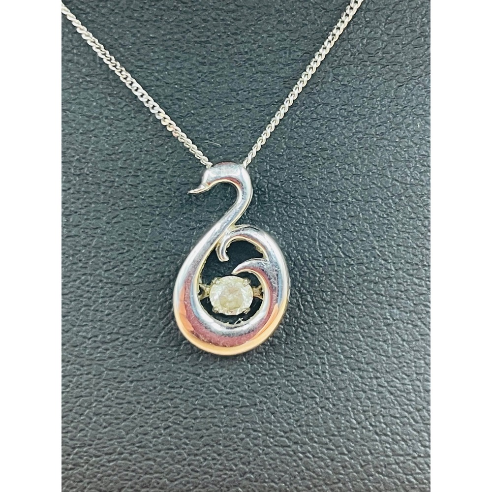 Glacier Fire Canadian Diamond Swan Pendant Necklace 10K White Gold 18 Inch Chain
